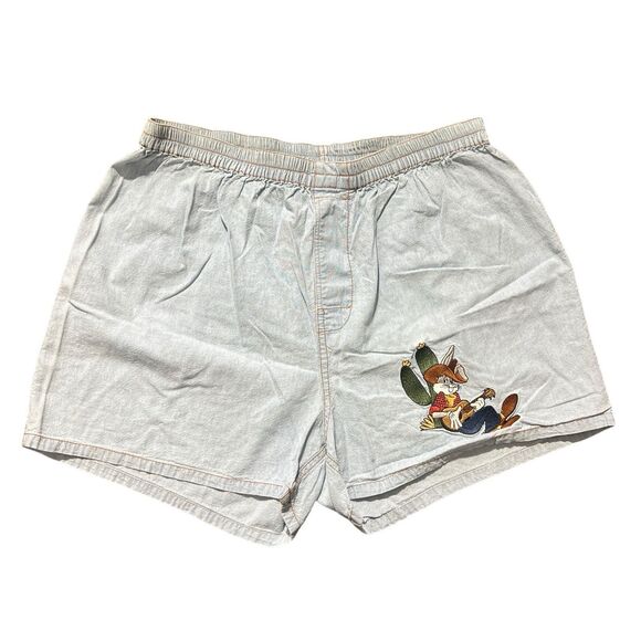 Pants - vtg looney tunes denim shorts bugs bunny sz L Boxer Shorts